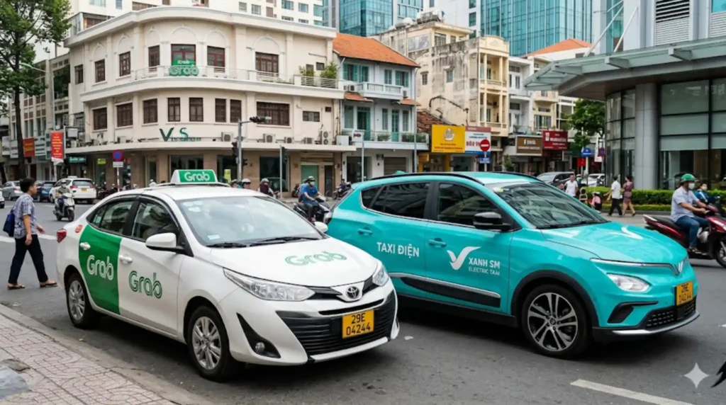 Grab and Xanh SM taxis in Mui Ne