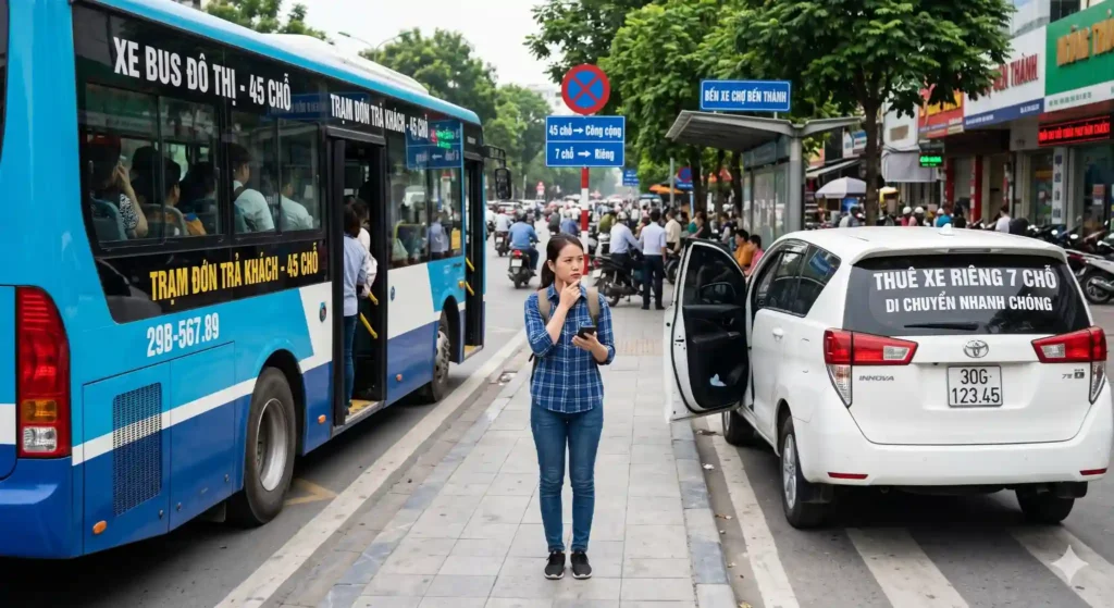Private car vs bus transportation in Ho Chi Minh City, Vietnam